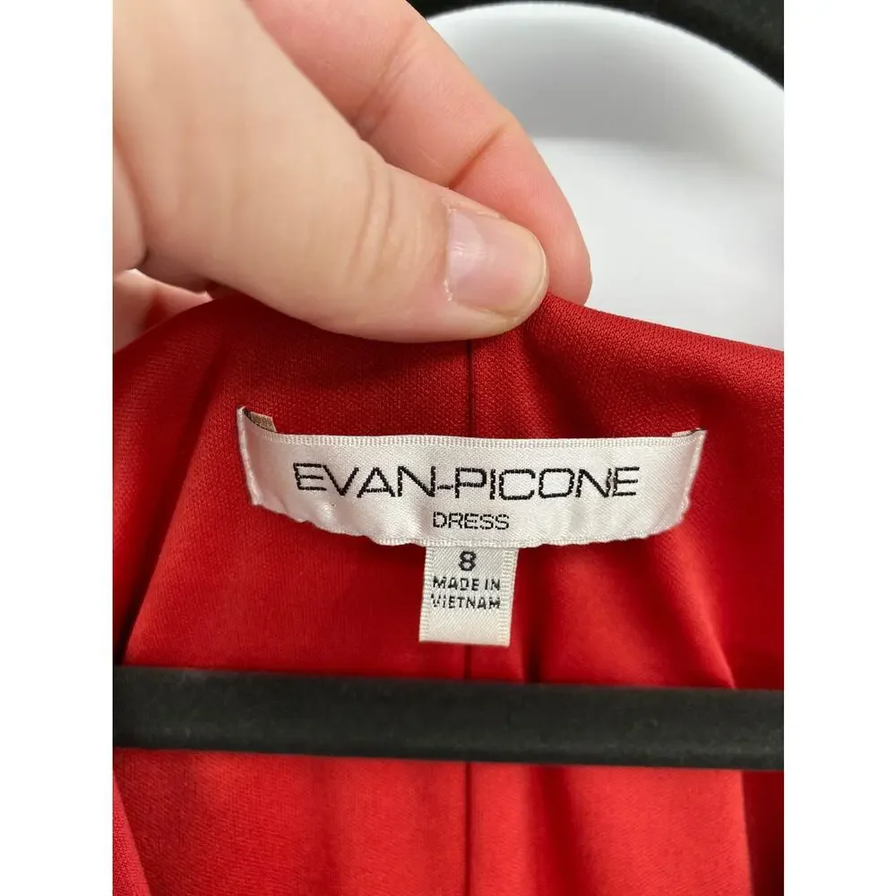 Evan Picone Cowl Neck Ruffle Detail Sheath Dress Red Size 8 - Picture 4 of 8